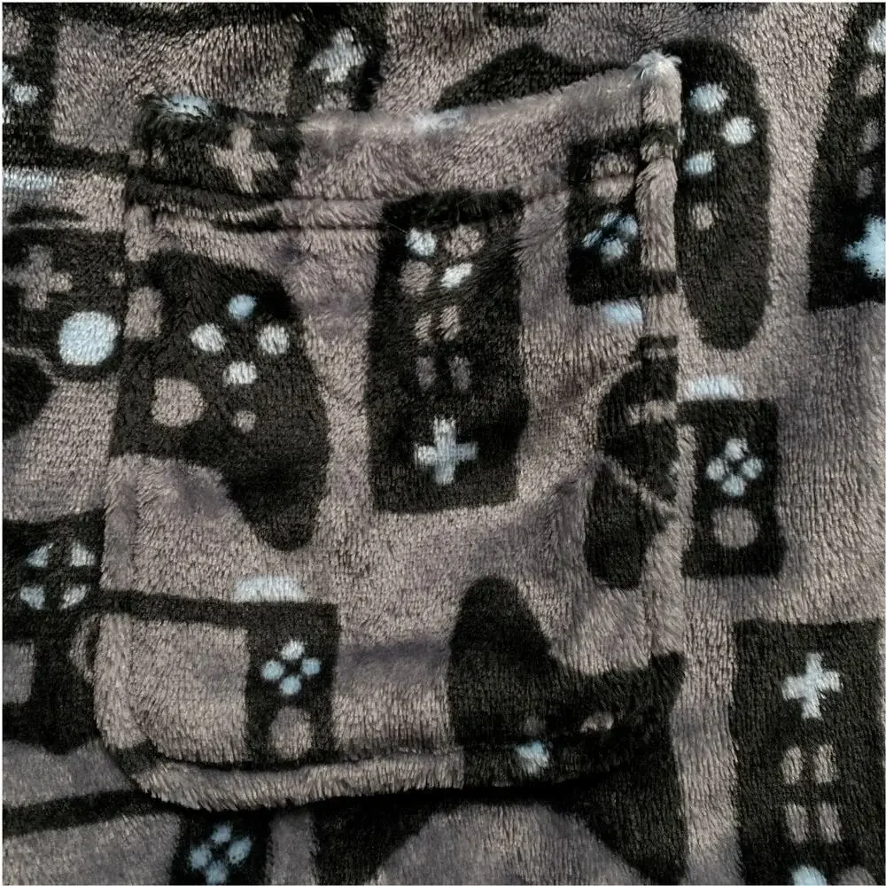 Cuddl Duds Boys Hooded Fleece Robe Gamer Print Size 14 16 Gray Tie Belt